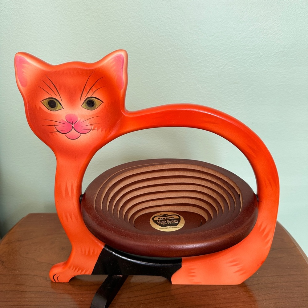 Orange Cat Shaped Wooden Basket